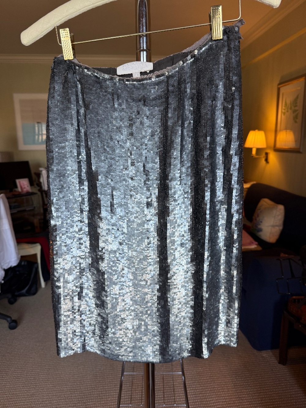 Vintage Badgley Mischka Silver Sequin Pencil Skirt Size 8